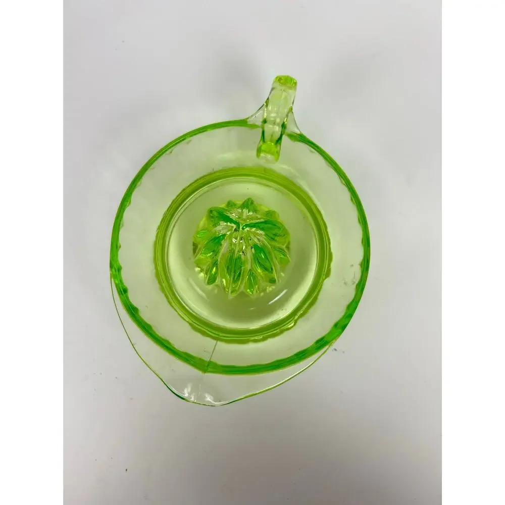 Vintage Antique Green Clear Depression Glass Uranium Glass Juicer